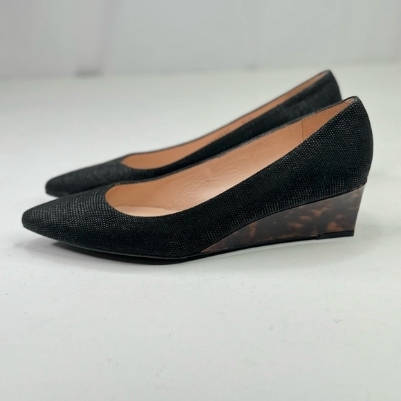 Stuart Weitzman black textured pointed toe wedges tortoise shell heel 8.5 - Picture 4 of 11